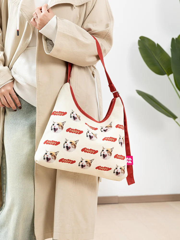 Custom Pet Crescent Canvas Bag - Red